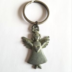 Vintage angel keychain silver tone key ring key chain angle heart